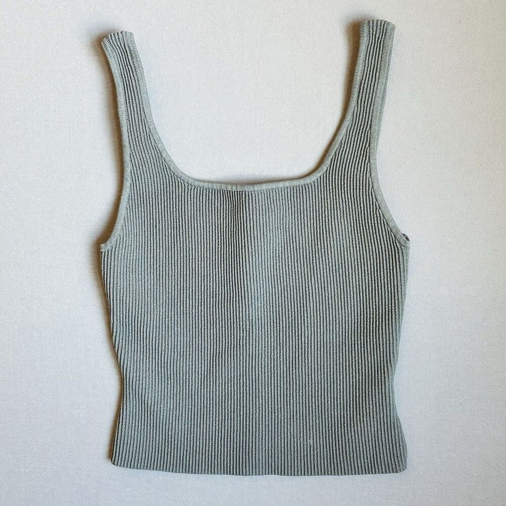 Aritzia Babaton Sculpt Knit Squareneck Ribbed Tank Top  Sz M  Minimalist Neutral
